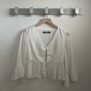 Fashion Nova Sheer White Textured Blouse